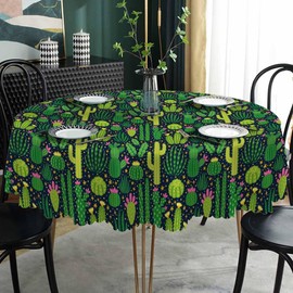 AOYEGO Green Plant Round Tablecloth 60 Inch Cactus Flowers Exotic Mexican Table Cloth Polyester Tablecloths for Home Decor, Parties, Picnic