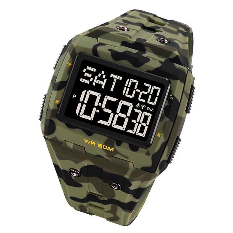 Digital Sports Watch Dual Time Display Night Light Adjustable TPR