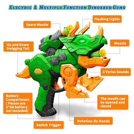 2 Pack Dinosaur Blaster Guns for Nerf Stocking Stuffers for Kids with 20 Foam Bullets Darts for Christmas Birthday Gifts for 4,5,6,7,8 Years Old Kids