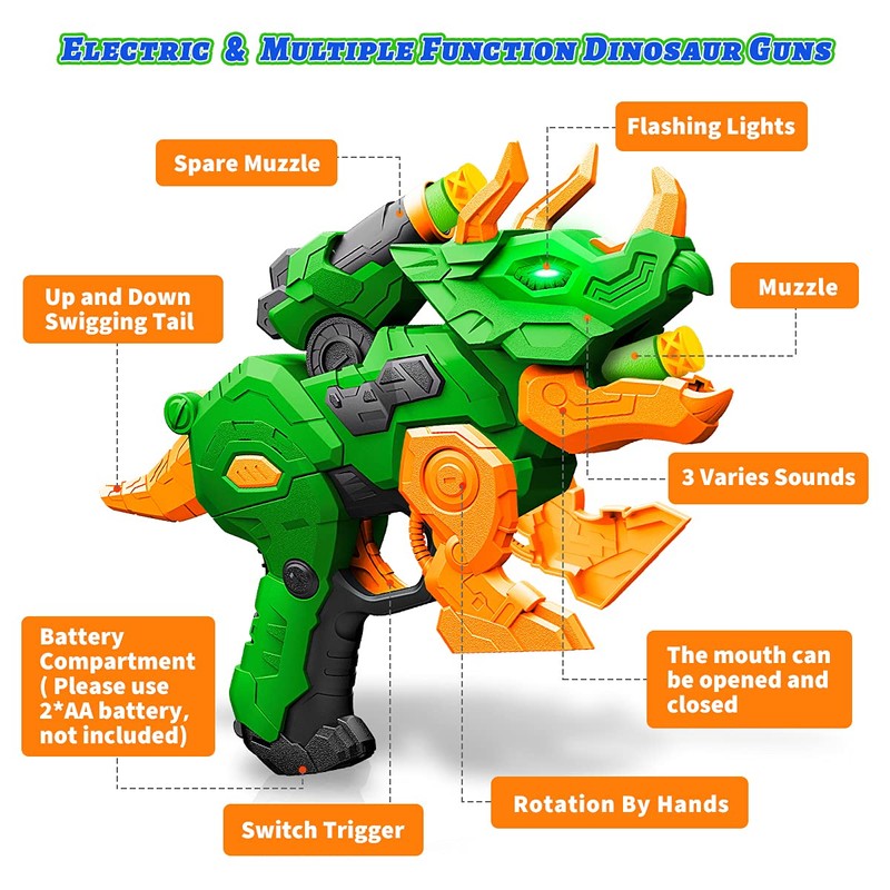 2 Pack Dinosaur Blaster Guns for Nerf Stocking Stuffers for