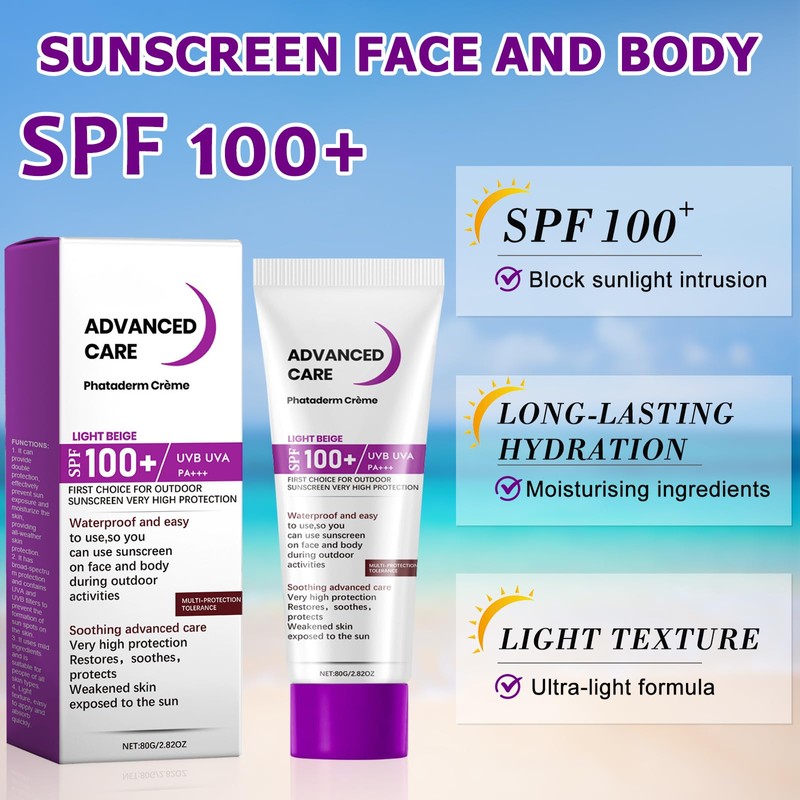 2Pcs Sunscreen SPF 100+, Sun Cream SPF 100 PA+++, Sunscreen