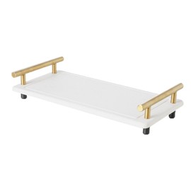 Instant Dry Sink Caddy Organizer,Diatomaceous Earth Bathroom Organizer with Handle Water Absorbing Stone Tray for Sink Water Absorbent Diatomite Coasters (L White Gold Handle)