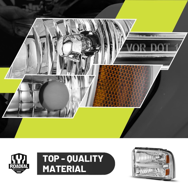 ROADEAL Headlights W/Bulbs for 2005 2006 2007 Ford F250 F350