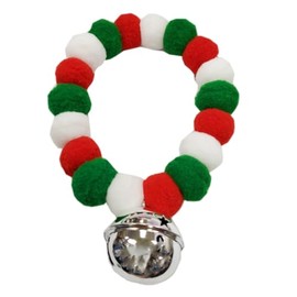 leconpet Pom Pom Dog Collar Elastic Cat Collar Decorative Plush Ball Puppy Necklace Eye-catching Pom Pom Pet Collar Necklace with Bell for Taking Photos, Walking, Outdoor Sports (XS, Christmas)