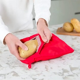SET da 2 Sacchetti per Cottura di Patate in Microonde 25x21x1cm, Rosso - Sacchetto Cuoci Patate Microonde per Cottura Veloce e Perfetta, Adatto a Microonde e Forno