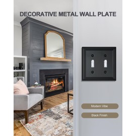 ZILLSEA 2-Pack Double Toggle Wall Plates, Durable Metal Light Switch Covers, Decorative Switch Plate Covers with Black Finish, 4.96''*4.88'', Midsize