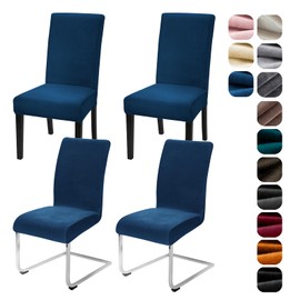 Alishomtll Stretch Velvet Chair Covers, Set of 4/6, Velvet/Velour Chair Cover, Swing Chair, Elastic Covers, Washable Chairs Protection for Kitchen, Restaurant, Hotel, Banquet, Wedding (Navy Blue, Set