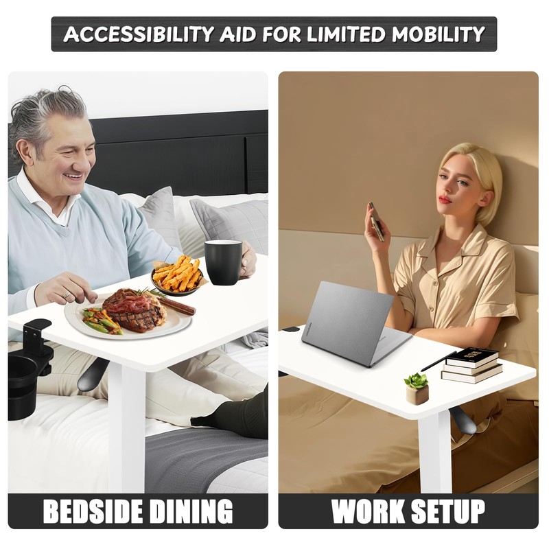 NnsZenith Adjustable Overbed Bedside Table with Wheels, Rolling Tray Desk