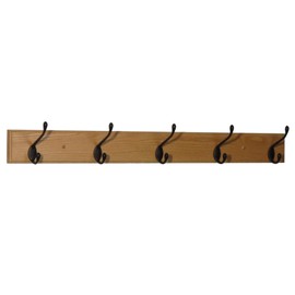 Wooden Mallet 5, Black Hooks, Light Oak Coat Rack