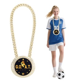 lasuroa Greatest of All Time Turnover Chain, 6" Big Gold Medal Award Goat Pendant Necklace Funny MVP Champion Chain for Football Basketball Softball Fantasy Sports Award Athlete Prize Gifts