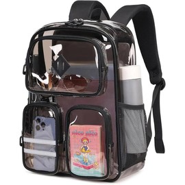 Clear Backpacks for School Heavy Duty Clear Bookbag Stadium Events Transparent Back Pack Girls Boys, Black Semitransparent - Color: Purple