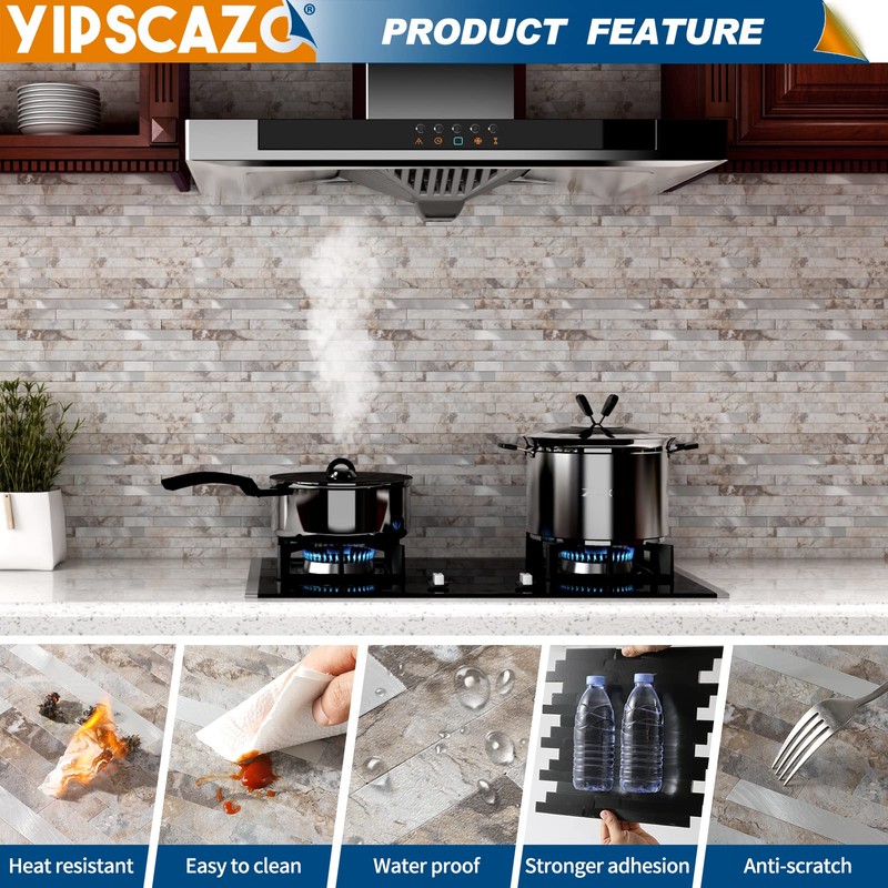 Yipscazo 1 Sheet Peel and Stick Stone Metal Tile Backsplash,