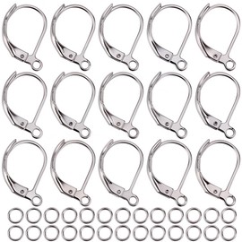 SUNNYCLUE 1 Box 250Pcs Earring Hooks and Jump Rings 100Pcs Stainless Steel Leverback Earring Findings 150Pcs Open Jump Rings Hypoallergenic Lever Back Earring Hooks for Jewelry Making Kits DIY Crafts