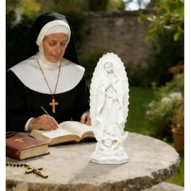 12" Virgen de Guadalupe Statues Ivory White, Our Lady of Guadalupe Catholic Resin Statues Elegant Handicrafts, Virgin Mary Religious Statue Decor Gift for Women Men Birthday Xmas
