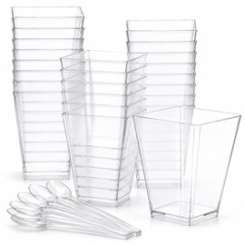 YANJINGSHE Dessert Cups, 100 Pack 120ml Clear Square Dessert Pots