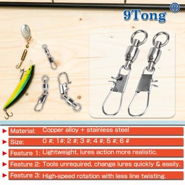 9Tong Fishing Swivel with Locking Snap Ball Bearing Swivel Fishing Snap Swivel Fishing Saltwater Freshwater Fishing Accessories Leader Curls Fishing Connector 25 Pieces 29 lbs