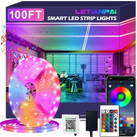 Letianpai 100Ft LED Strip Lights, 5050 RGB Color Changing Rope Lights for Bedroom, Party