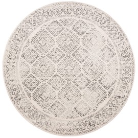 SAFAVIEH Tulum Collection Area Rug - 9' Round, Ivory & Grey, Moroccan Boho Distressed Design, Non-Shedding & Easy to Clean, Ideal for Living Room, Bedroom, Dining Space (TUL264A)