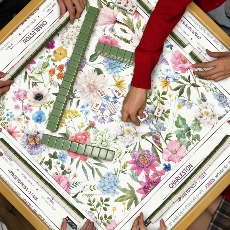 Moukeren Mahjong Tablecloth Chinoiserie Mahjong Mats Floral Card Table Cloth