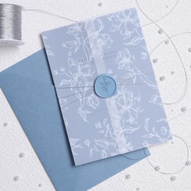 UNIQOOO Wax Seal Stickers - Baby‘s Breath Wedding Invitation Envelope Seal Stickers, Botanical 50 Pcs Self- Adhesive Dusty Blue Stickers, Perfect for Invitation, Gift Wrapping, Crafts (Dusty Blue)