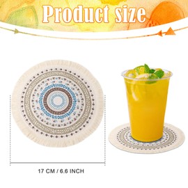 marysgift Coasters Set of 6 Round Cotton Woven Barware Dinner Table Mats Anti Slip Heat Resistant Place Mats (34-0417, Brown)