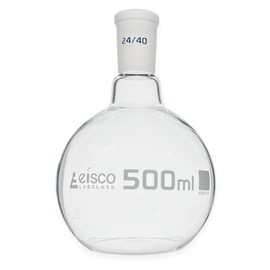 Eisco Labs - 500 mL Flat Bottom Boiling Flask with 24/40 Ground Joint, Borosilicate Glass, Ideal for Organic Chemistry, Heating, Distillation, Reflux, Extractions & Solution Prep in Laboratories