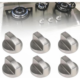 6 Pcs Gas Stove Knob,Cooker Knob,6mm Universal Cooker Replacement Knobs,Durable Metal Surface Switch Control Stove Adaptors Knobs for Hobs,Cookers & Ovens,Compatible with Most Gas Stoves