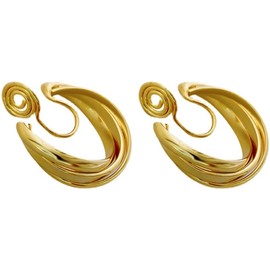 DIAMANTIO 18K Gold Plated Clip-On Hoop Earrings for Women – Bold Spiral Design, Non-Pierced Statement Earrings with Comfortable Fit