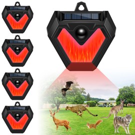 Qualirey 4 Pcs Upgraded Solar Nocturnal Animal Repeller Flickering Flame Outdoor Animal Repellent Motion Activated Coyote Deterrent Light for Skunk Deer Chicken Coop Farm Garden Yard(Red Light)