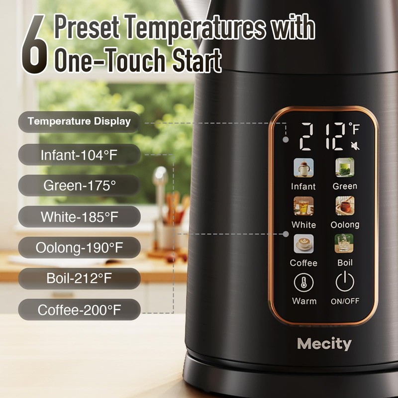 Electric Kettle 1.7L Touch Screen Temperature Control Water Boiler, No