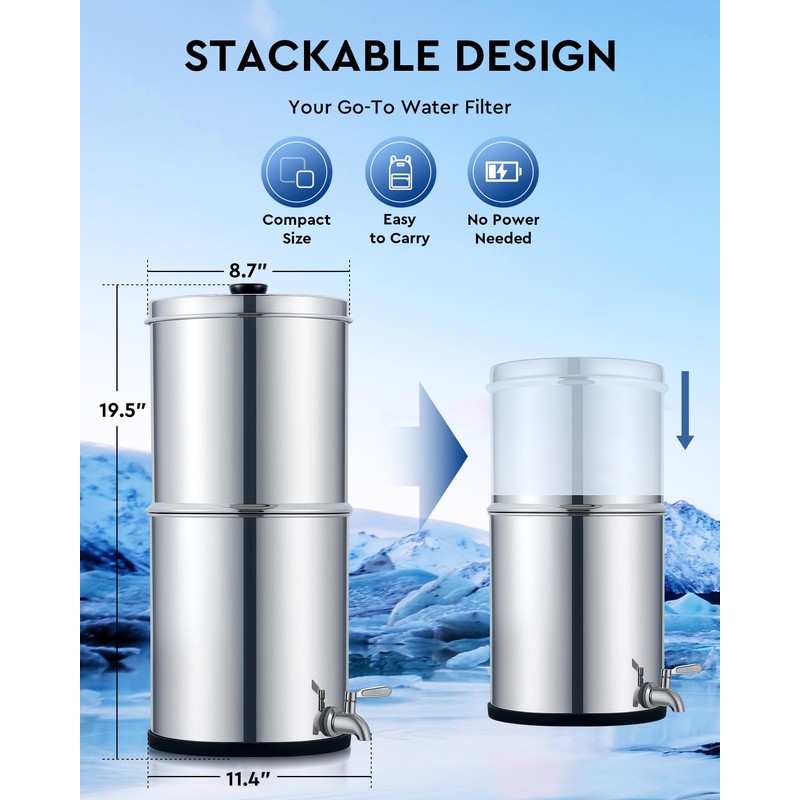 CO-Z Gravity-Fed Water Filter System, 2.25 Gallons Countertop Water Filtration