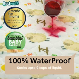 Bedwetz® Potty Training Bed Pads, Double Bed,100% Waterproof Mattress Protector, Size 132cm x 91cm (plus tucks) Ultra Absorbent Bed Wetting Sheets, Non Slip Mat, UK Brand, Lamb Design.