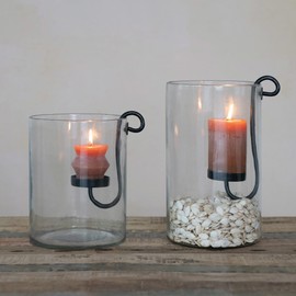 Creative Co-Op Glass Hurricane with Metal Candle Holder, Black, 12.5" H