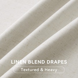 Guken Cream Beige Linen Blackout Curtains 102 Inches 2 Panels Set Linen Textured Back Tab Hook Belt Blackout Soundproof Curtains for Bedroom Living Room Thermal Insulated Patio Door 52x102