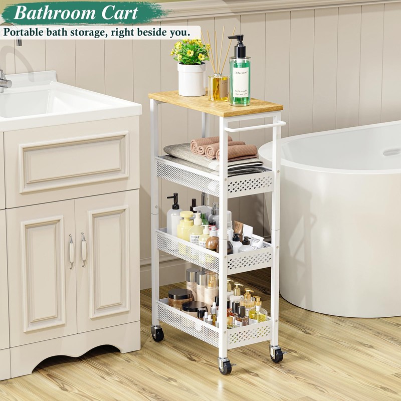 OKZEST Utility Slim Storage Cart, 4-Tier Narrow Bathroom Organizers and