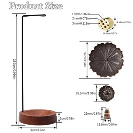 Bofanze 5-in-1 Incense Holder, Removable Lotus Brass Incense Holder with Ash Catcher, Wooden Base Incense Holder for Bedroom, Office, Yoga, Meditation