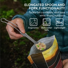 Navaris Titanium & Stainless Steel Spork - Lightweight Foldable Travel Cutlery Sporks for Camping - Compact Reusable Fork & Spoon with Locking Mechanism & Carry Bag - Set of 2