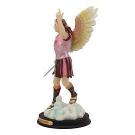 Ebros Colorful Archangel Chamuel Holding Sword with Red Heart Pink Armor Statue 10" Tall 'He Who Sees God' Angel Camiel Figurine Compassion and Love of God