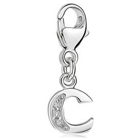 MATERIA C Alphabet Letter Charms 925 Silver with 3 Zirconia Stone for Charm Bracelet / Necklace #C53