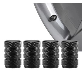 Black Barrel Aluminum Tire Valve Stem Caps with Neoprene O-Ring - Set of Four - Universal, Fits All Vehicles and Bicycles
