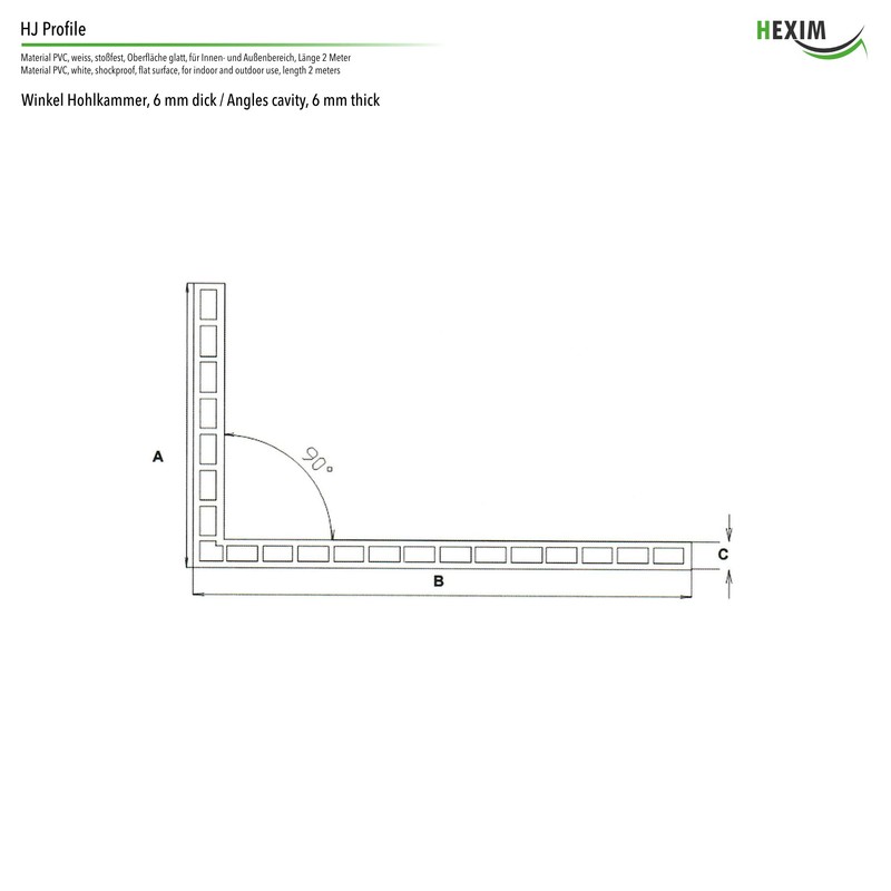 HEXIM Hollow Chamber Angle Strips White - PVC Plastic Angle