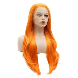 LUSHY BEAUTY Hair Synthetic Lace Front Wig Straight Long 24inch Orange Heavy Density Heat Resistant Realistic Wig