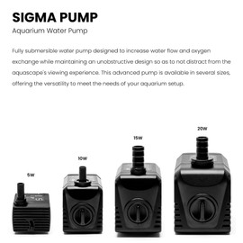 UNS Sigma Water Pump - 1/10HP 20W 79GPH 300L/HR IPX8 Compact Powerhead - Adjustable Submersible Water Pump for Freshwater & Saltwater Aquarium, Pond, Fountain, Pet Waterbowl - Sigma 20 (1/2, 5/8")