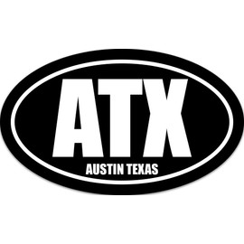 Oval ATX Austin Texas Sticker (Black and White TX Vinyl Decal for Cars, Trucks, Laptops and Coolers (3 x 5 Inch)