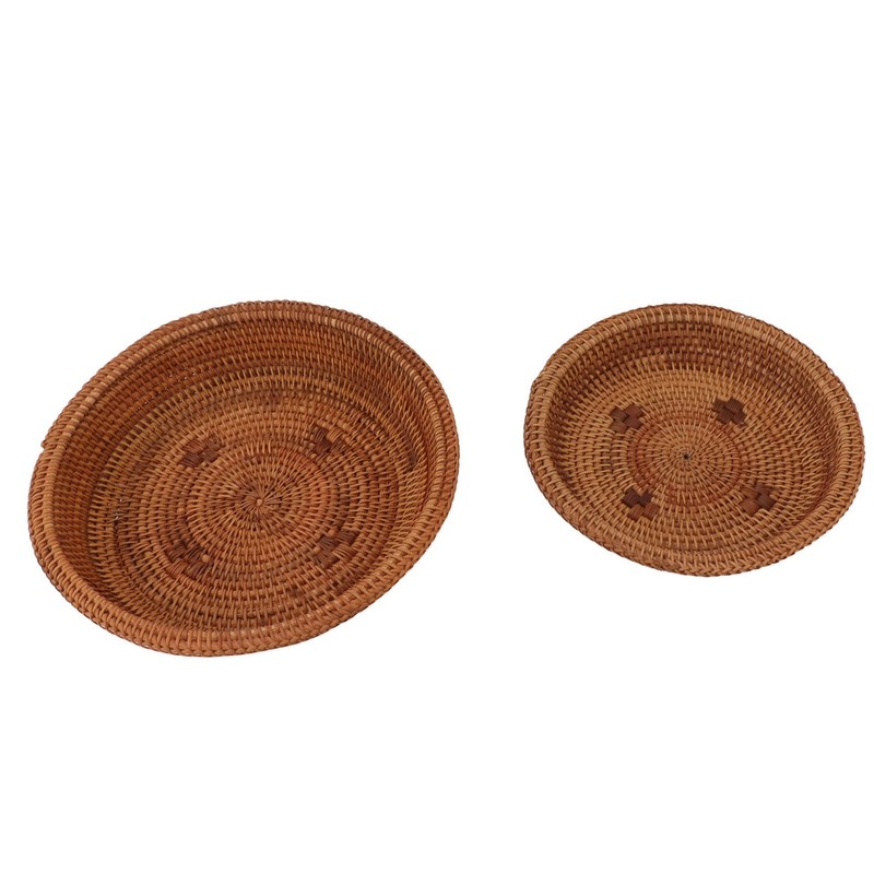 2 PCS Round Rattan Basket Unique Texture Hand Woven Process