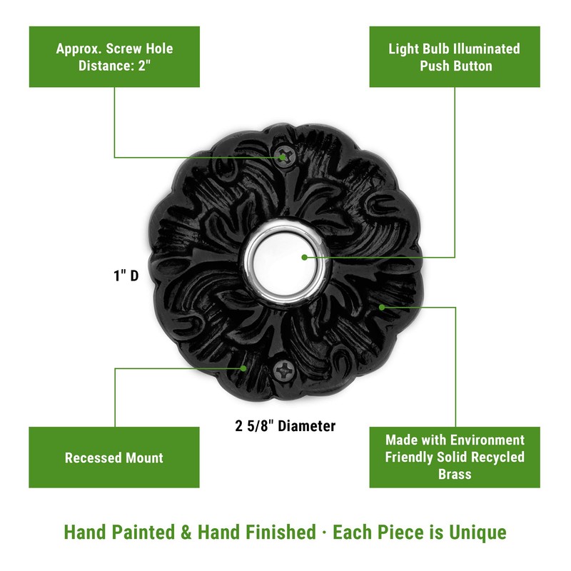 Waterwood Solid Brass Maya Doorbell in Black - Wired &