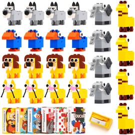 ESSALOO Mini Kindergeburtstag Gastgeschenke Spitzer, 24 PCS Animal Baustein-Spitzer für Kinder, Ideales als Give Aways & Mitgebsel Kindergeburtstag 7/8/9/10 Jahre für Jungen und Mädchen,Animal