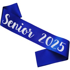 HUBEISIYU Senior 2025 Sash, Silver Glitter Letter Senior Sash 2025 Graduation Sash Finally Graduated Cheerleader Party Decorations, Royal Blue