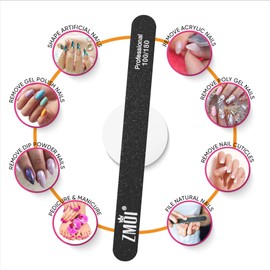 ZMOI Professional Nail Files, 12 PCS Washable Double Sided Emory Board 100/180 Grit for Natural/Acrylic Nails, Waterproof and Durable Design, Ergonomic and Practical, Ideal for Salon, Home Use