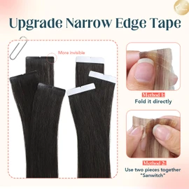 XDhair Tape in Extensions, Echthaar, 55 cm, 55 cm, Extensions, Klebeband, Off Schwarz bis Braun, Mischen, Klebeband, 20 Stück/50 g (#1B/4-22)
